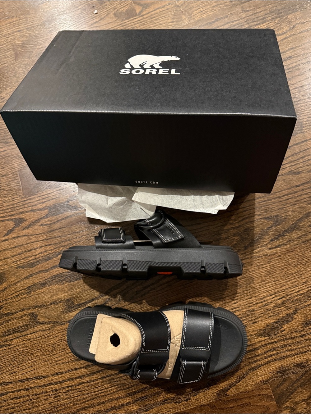 Sorel woman’s sandals size 7 Black and Tan Dual-Strap Sandals